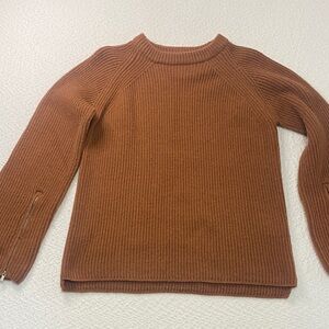 HEIMISH USA Warm Nutmeg Color Crew Neck with Zipper Detail Sweater